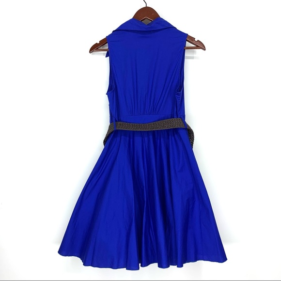 Bailey Blue Cobalt Belted Sleeveless A-Line Dress With Ruffle Bust Tule Underlay - Picture 2 of 16